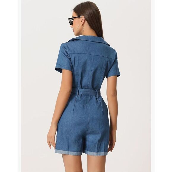 NEW Denim Romper Zip Up Casual Jumpsuit Pockets 3X NO BELT - Picture 4 of 5